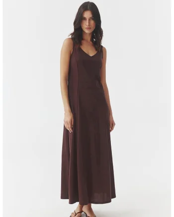 Rochie maxi cu decolteu in V - Maro inchis