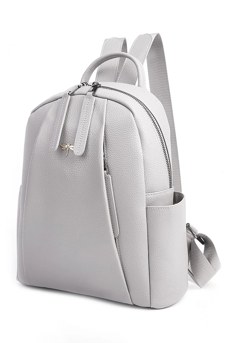 Rucsac de piele cu buzunare exterioare Hazel - Gri deschis