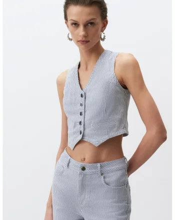 Vesta crop slim fit - Gri/Alb murdar