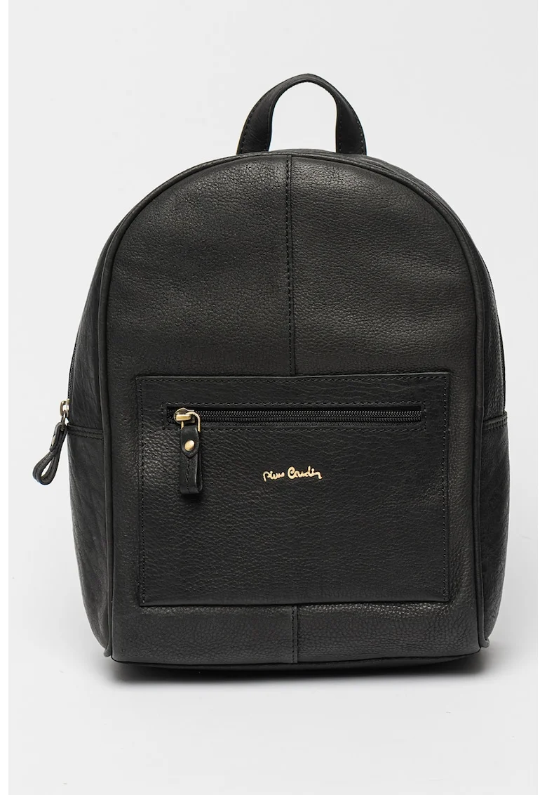 Rucsac din piele cu buzunar exterior - Negru