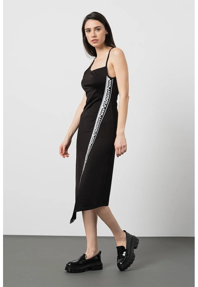 Rochie midi asimetrica cu banda logo - Alb/Negru