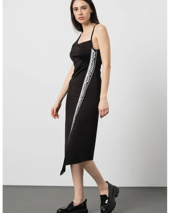 Rochie midi asimetrica cu banda logo - Alb/Negru