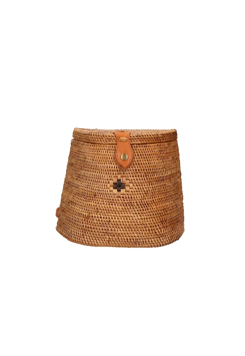 Rucsac din rattan - realizat manual - cu barete de piele ajustabile - Multicolor