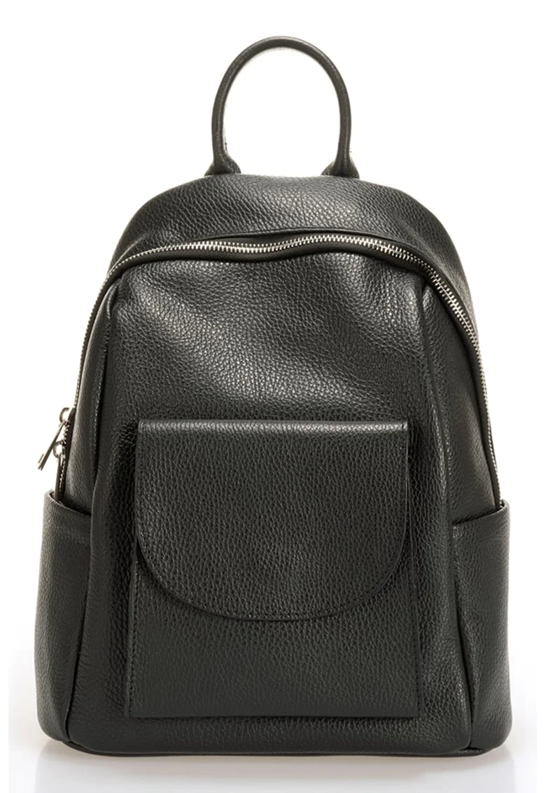 Rucsac de piele cu buzunare multiple - Negru stins