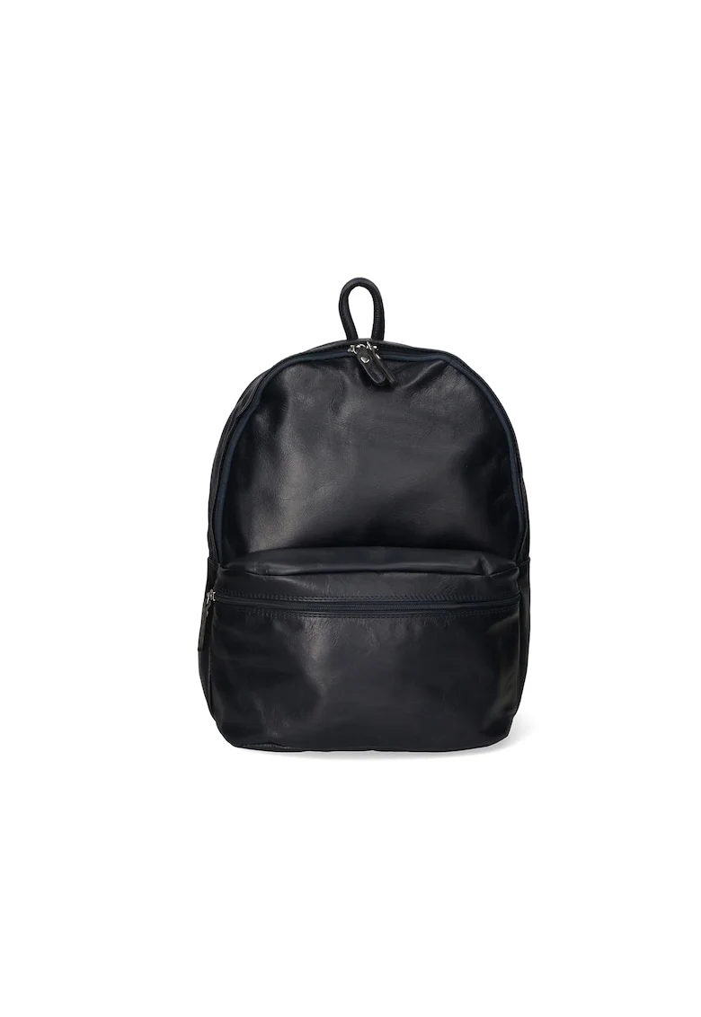 Rucsac unisex din piele cu buzunar exterior - Albastru inchis