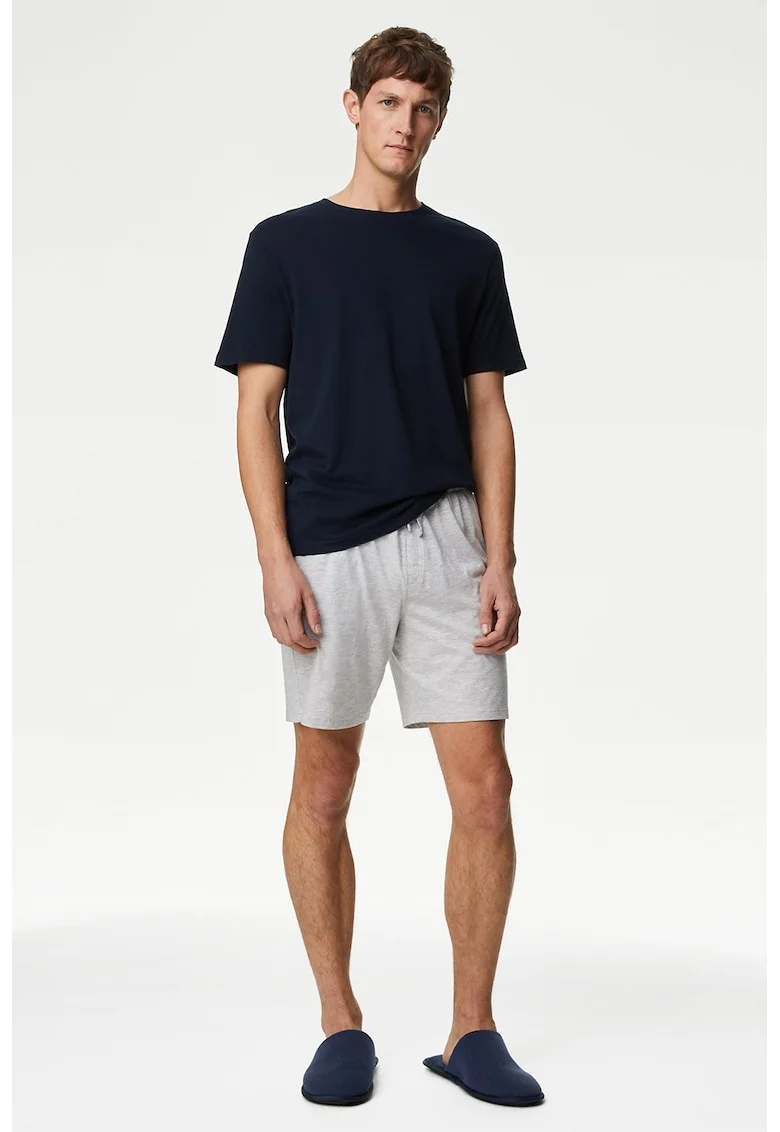 Pijama scurta in doua nuante - Albastru ultramarin/Gri melange