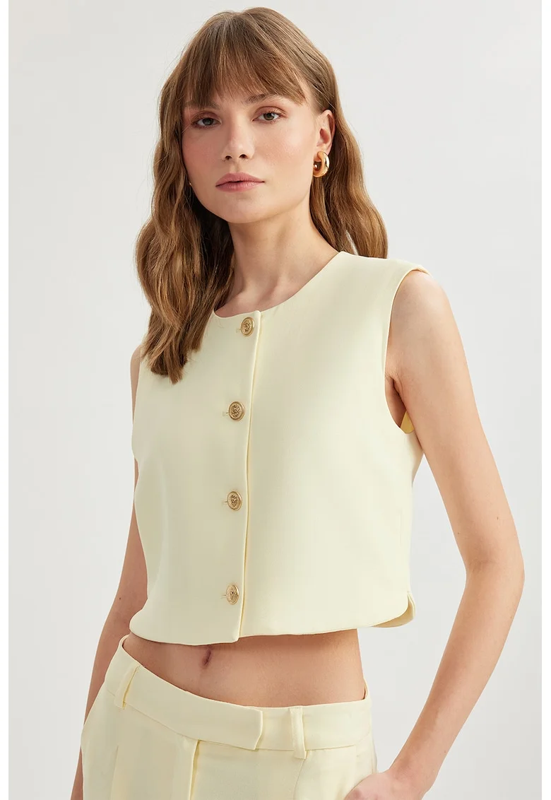 Vesta crop cu nasturi - Galben pai
