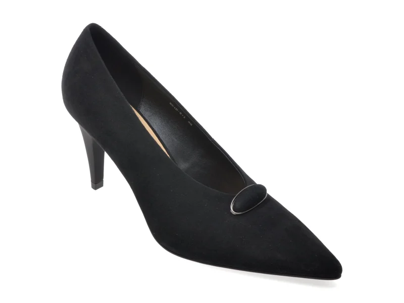 Pantofi eleganti EPICA PREMIUM negri, 601D, din piele intoarsa