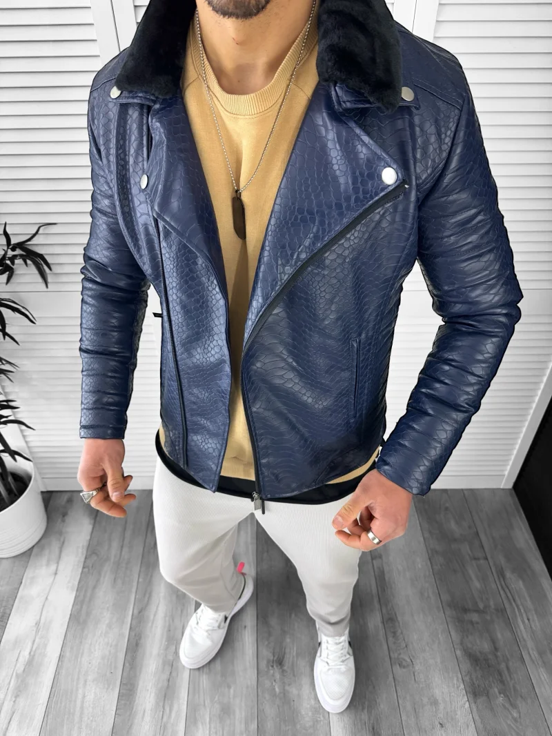 Geaca barbati bleumarin piele ecologica B2821 D1-2