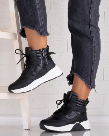 Sneakers dama Imblaniti Negri din Piele Eco,si fas Miracla