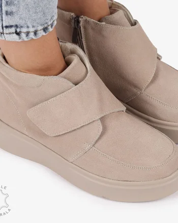 GHETE DAMA PIELE NATURALA cu fermoar lateral si VELCRO și talpă confortabilă CRL1311