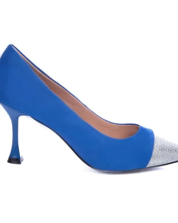 Pantofi Eleganti din Piele Ecologica cu toc Special CRL0729 albastru