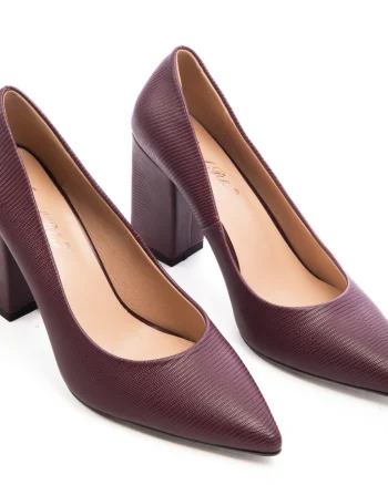 Pantofi Eleganti din Piele Ecologica cu model si toc Gros CRL0726 bordo