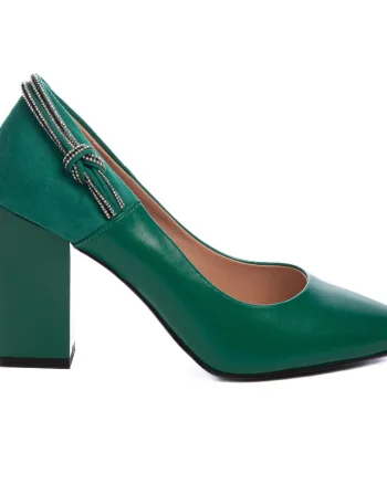Pantofi Eleganti din Piele Ecologica cu toc Gros CRL0730 Verde