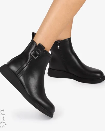 GHETE DAMA PIELE NATURALA cu fermoar lateral și talpă confortabilă CRL1483 Negru