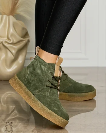 Ghete Dama Piele Naturala INTOARSA IMBLANITE CRL1457 VERDE INCHIS