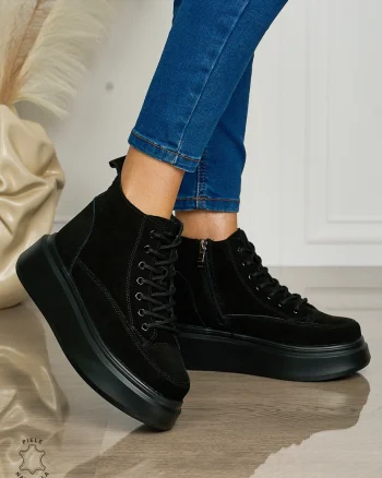 Ghete Dama Piele Naturala INTOARSA CU SIRET CRL0678 NEGRU
