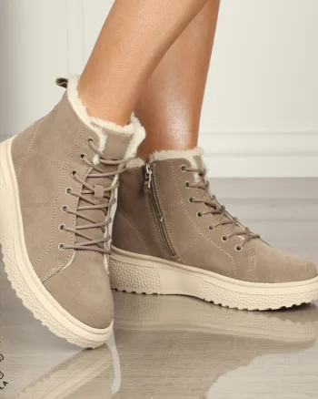 Ghete Dama IMBLANITE piele naturala INTOARSA cu talpă groasă CRL1448 KHAKI