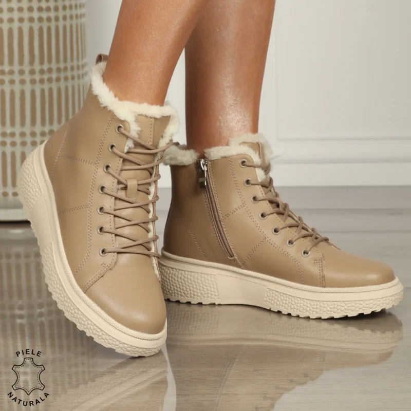 Ghete Dama IMBLANITE piele naturală cu talpă groasă CRL1448 KHAKI