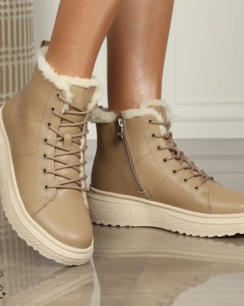 Ghete Dama IMBLANITE piele naturală cu talpă groasă CRL1448 KHAKI