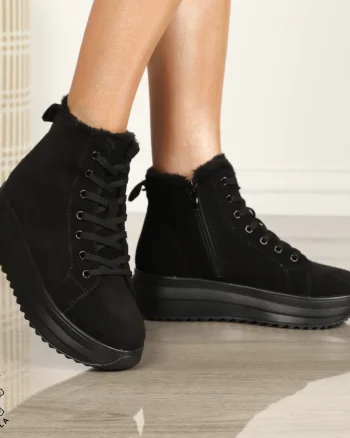 Ghete Dama IMBLANITE DIN Piele Naturala CRL1298 NEGRU SUEDE