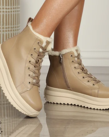 Ghete Dama IMBLANITE DIN Piele Naturala CRL1298 KHAKI