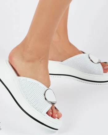 PAPUCI Dama DIN Piele Naturala CRL1436 ALB