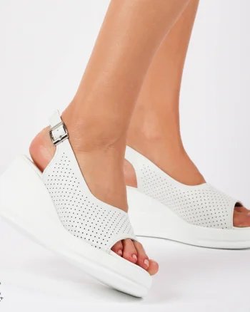 SANDALE Dama DIN Piele Naturala TALPA INALTA CRL1435 ALB
