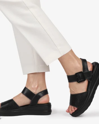 SAndale DAMA SPORT DIN PIELE NATURALA CU INCHIDERE CATARAMA CRL1411 NEGRU