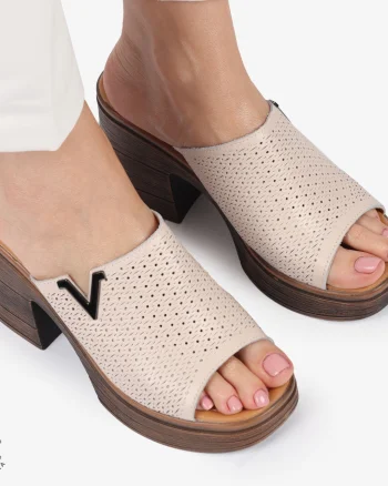 Sandale elegante din piele naturală CU TOC GROS SI INALT CRL1405 ROZ
