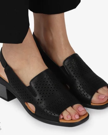 Sandale elegante din piele naturală CU STIL AJURAT CRL1404 NEGRU