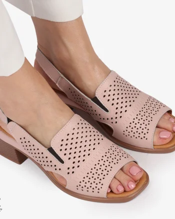 Sandale elegante din piele naturală CU STIL AJURAT CRL1404 ROZ