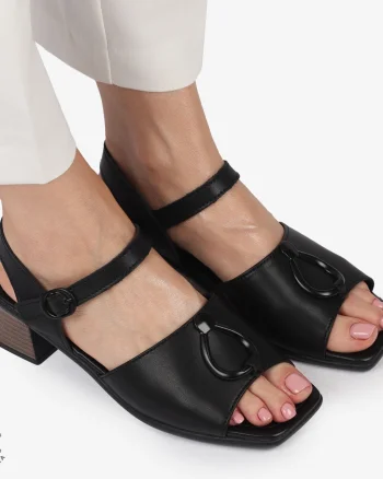 Sandale elegante din piele naturală CU CATARAMA SI VARF DECUPAT CRL1402 NEGRU