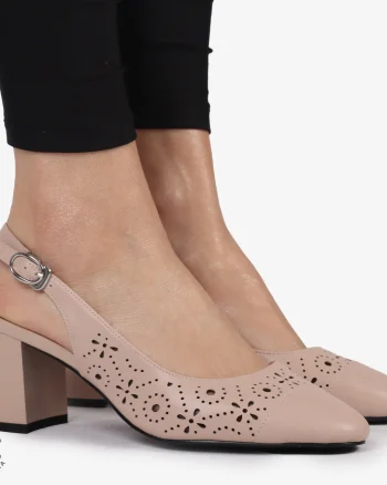 PANTOFI ELEGANTI dama din Piele Naturala CU TOC GROS SI MODEL PERFORAT CRL0995 ROZ