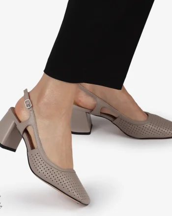 PANTOFI ELEGANTI DIN PIELE NATURALA CU TOC GROS CRL01385 ROZ INCHIS