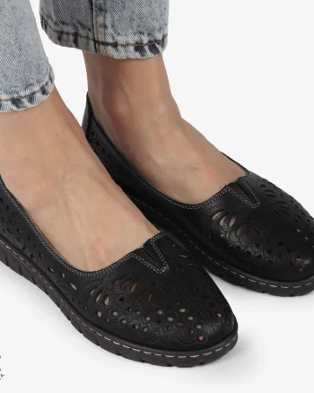 BALERINI dama din Piele naturala PERFORATA SLIP-ON CRL1363 NEGRU
