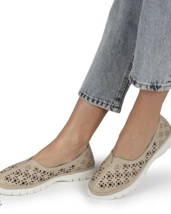 BALERINI dama din Piele naturala PERFORATA SLIP-ON CRL1360 BEJ