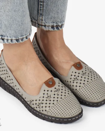 BALERINI dama din Piele naturala PERFORATA SLIP-ON CRL1359 GRI