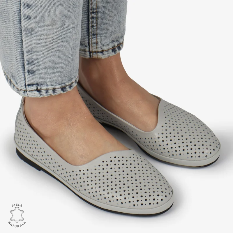 BALERINI dama din Piele naturala PERFORATA SLIP-ON CRL1358 GRI