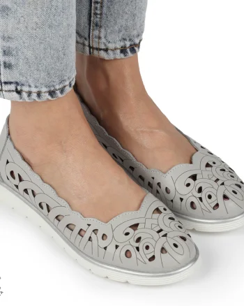 BALERINI dama din Piele naturala PERFORATA SLIP-ON CRL1357 GRI