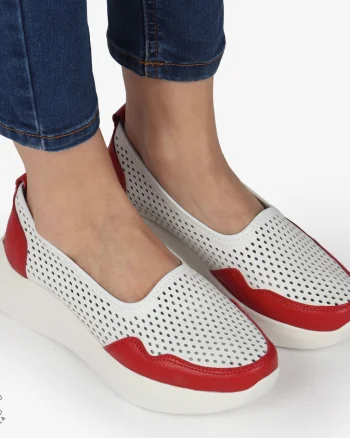 Balerini Dama Piele naturală CRL0103 ALB CU ROSU