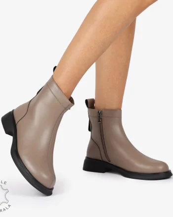 Ghete dama din piele naturală cu fermoar lateral și talpă confortabilă CRL1258 KHAKI