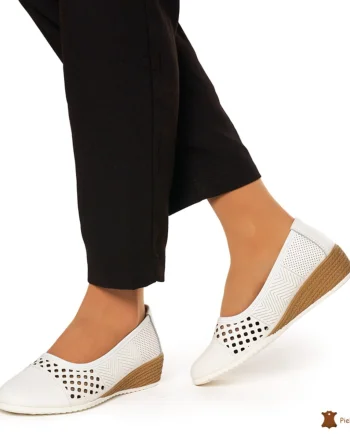 Pantofi Perforati Dama Piele Naturala Slip-on CRL0077 ALB