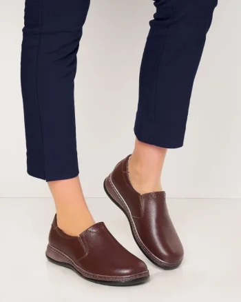 Mocasini dama din piele naturala cu talpa plata CRL0014 MARO