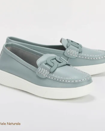 Mocasini Dama Piele Naturala cu talpa plata CRL0206 ALBASTRU