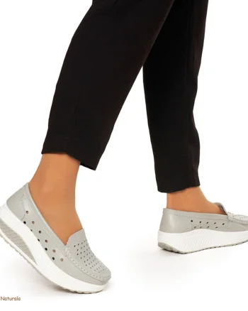 Mocasini Dama Piele Naturala perforati cu talpa groasa CRL0079 GRI