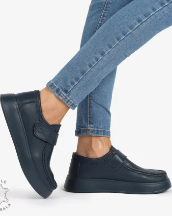 MOCASINI dama din Piele Naturala CU INCHIDERE VELCRO CRL1227 BLEUMARIN