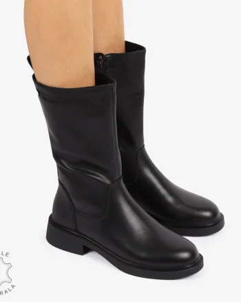Cizme Damă din Piele Naturală Inalte cu inchidere fermoar CRL1252 NEGRU