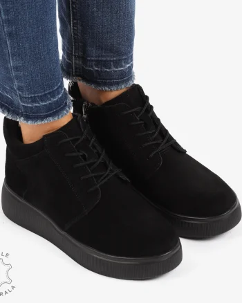 Ghete DAMA din PIELE NATURALA intoarsa CRL0911 NEGRU