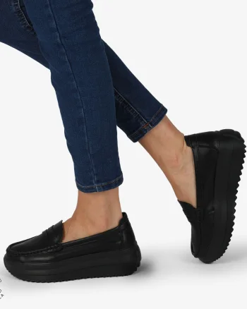MOCASINI DAMA PIELE NATURALA cu talpa inalta si cusatura laterala CRL1276 Negru